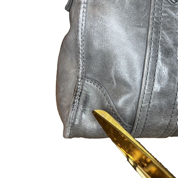 Frye Leather Satchel Shoulder Bag Gray Purse Tote Handbag Med Crossbody Silver - Picture 16 of 16